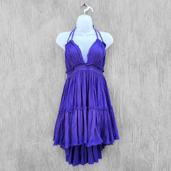 NWOT RARE Free People 100 Degree Halter Mini Dress Regency Purple Size M - Picture 2 of 8